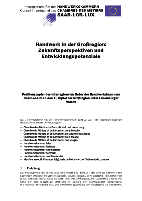 Handwerk in der Großregion: Zukunftsperspektiven und Entwicklungspotenziale
