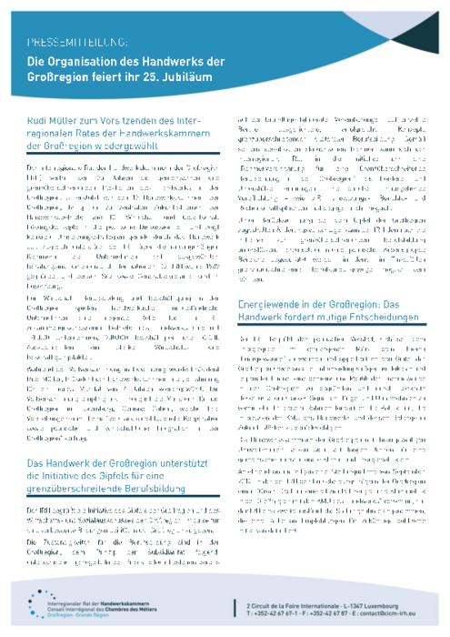 Die Organisation des Handwerks der Großregion feiert ihr 25. Jubiläum