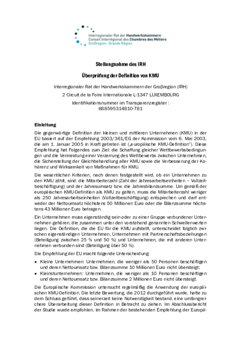 Überprüfung der Definition von KMU 
