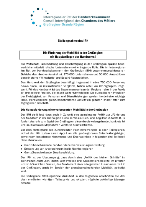 Die „Förderung der Mobilität“: eine Priorität für das Handwerk der Groβregion