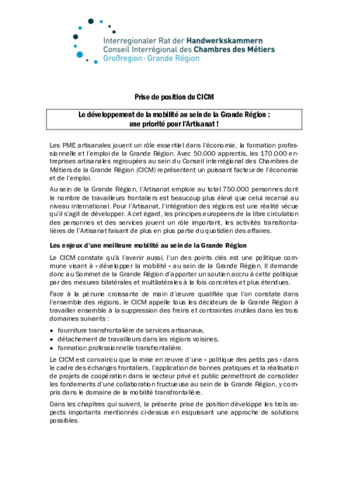 Le « developpement de la mobilite » : une priorite pour l’Artisanat de la Grande Region