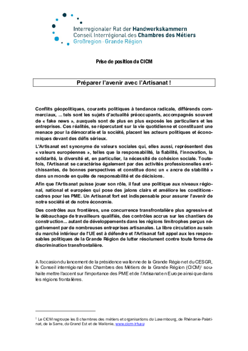 L’Artisanat renforce la stabilite et la democratie dans le Grande Region