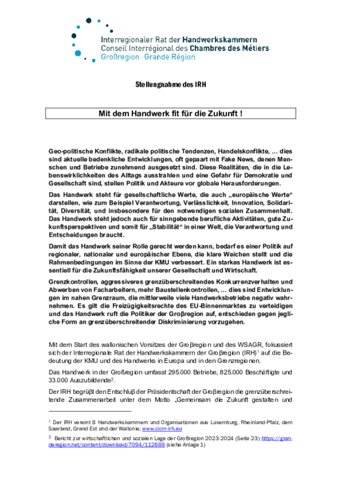 Handwerk stärkt Stabilität und Demokratie in der Groβregion