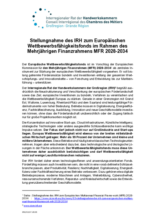 Ein Europäischer Wettbewerbsfähigkeitsfonds zugunsten des Handwerks und der KMU